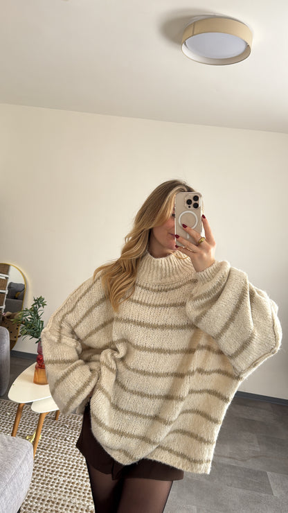 OVERSIZED STRIPED PULLOVER BEIGE