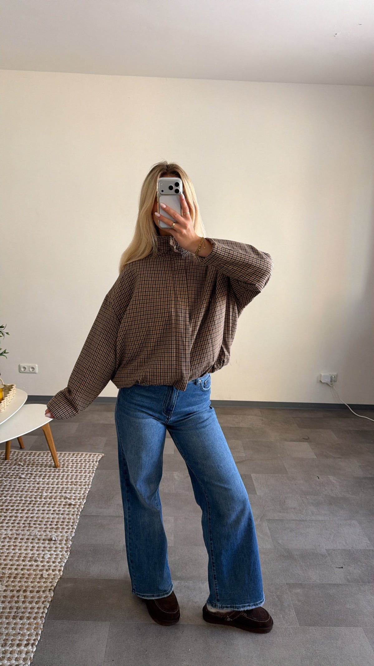 CHECK OVERSIZED PUFFER BOMBER JACKET