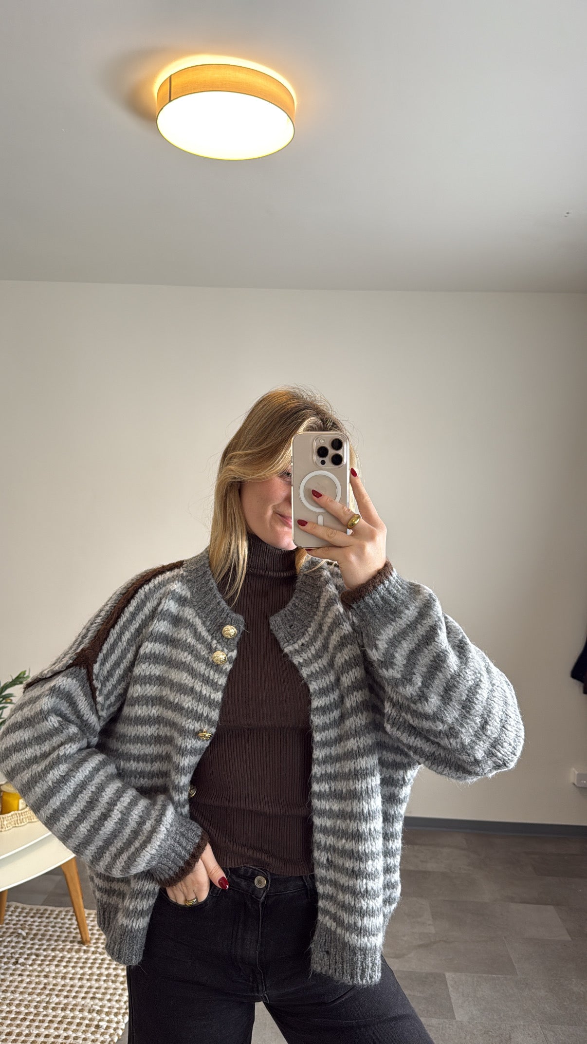 CHUNKY STRIPED CARDIGAN GREY