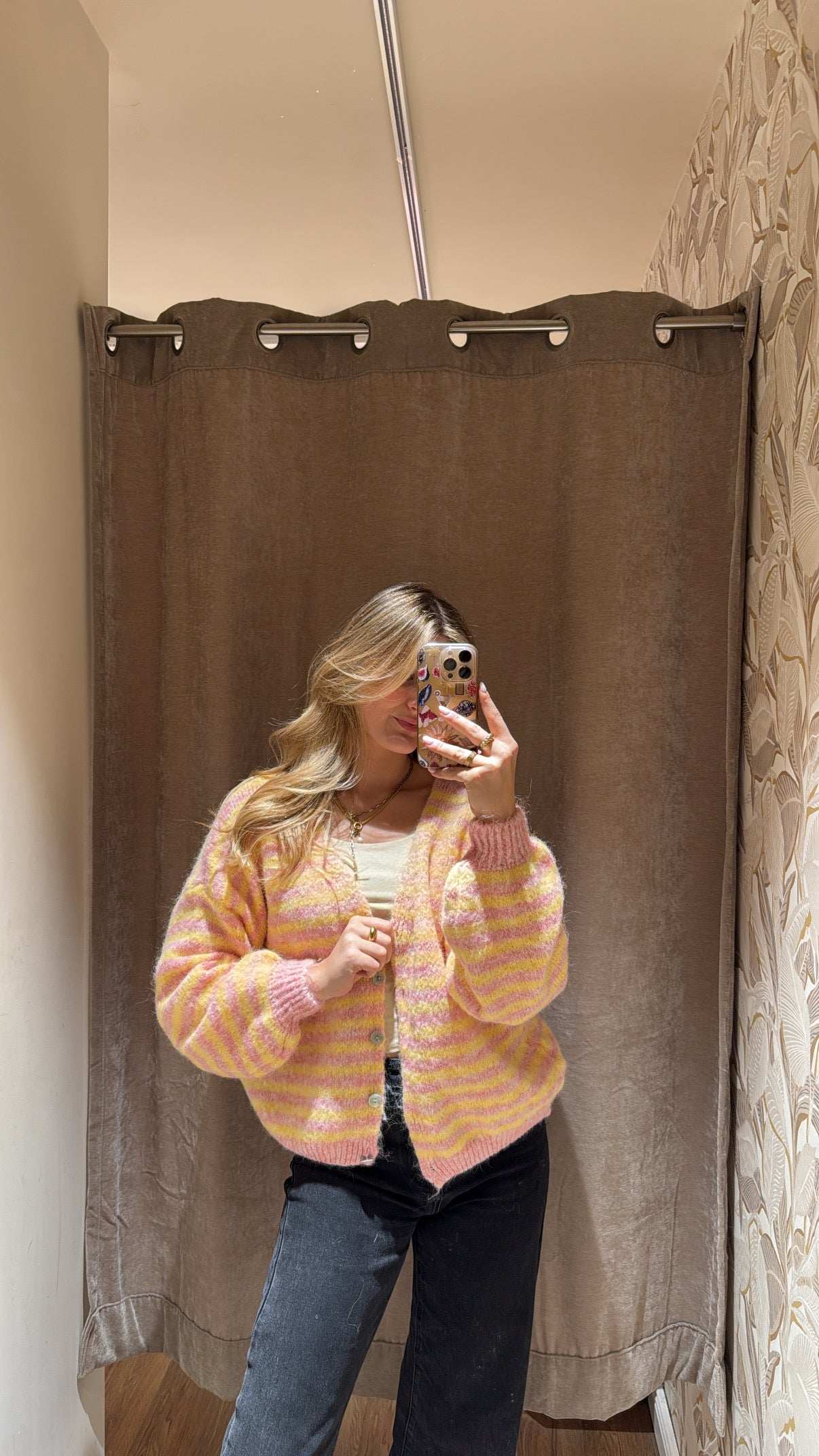 Streifen Cardigan gelb rosa