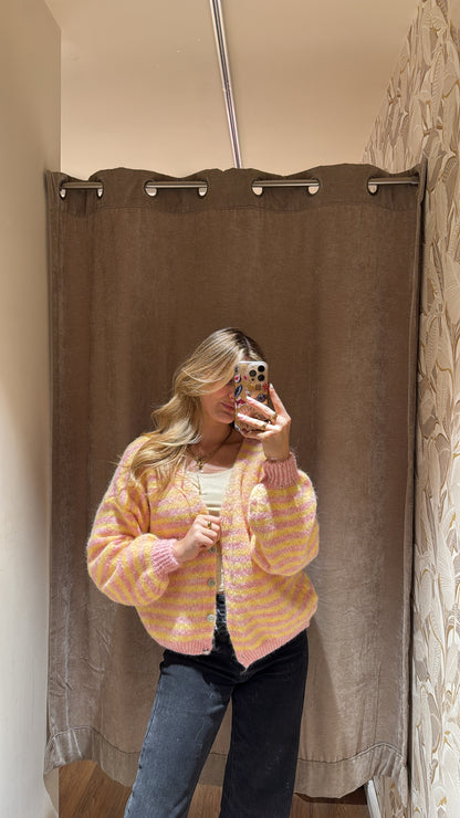 Streifen Cardigan gelb rosa