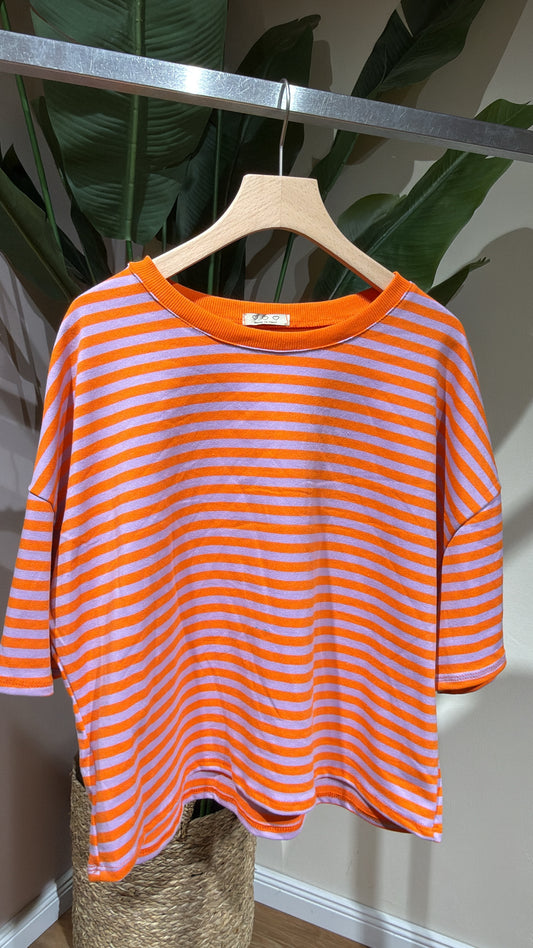 SHORT STRIPED COTTON TEE PURPLE ORANGE