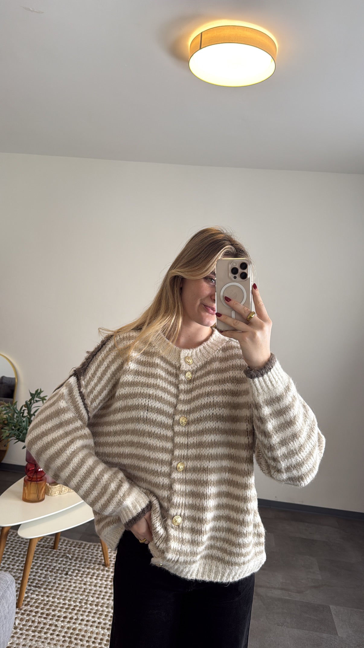 CHUNKY STRIPED CARDIGAN VANILLA