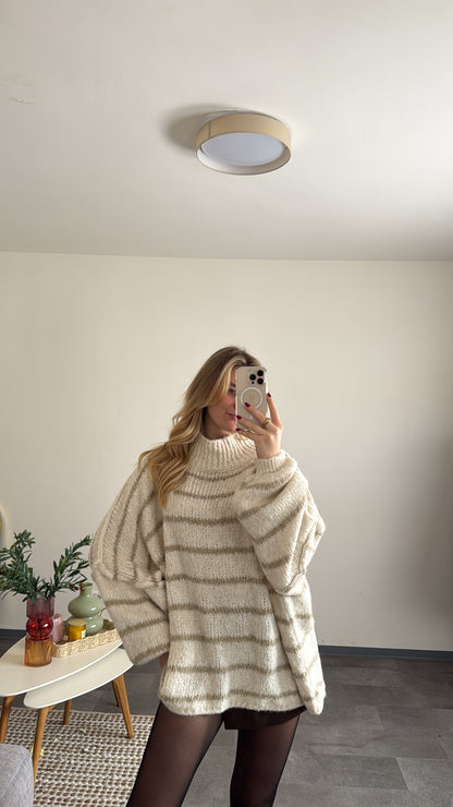 OVERSIZED STRIPED PULLOVER BEIGE