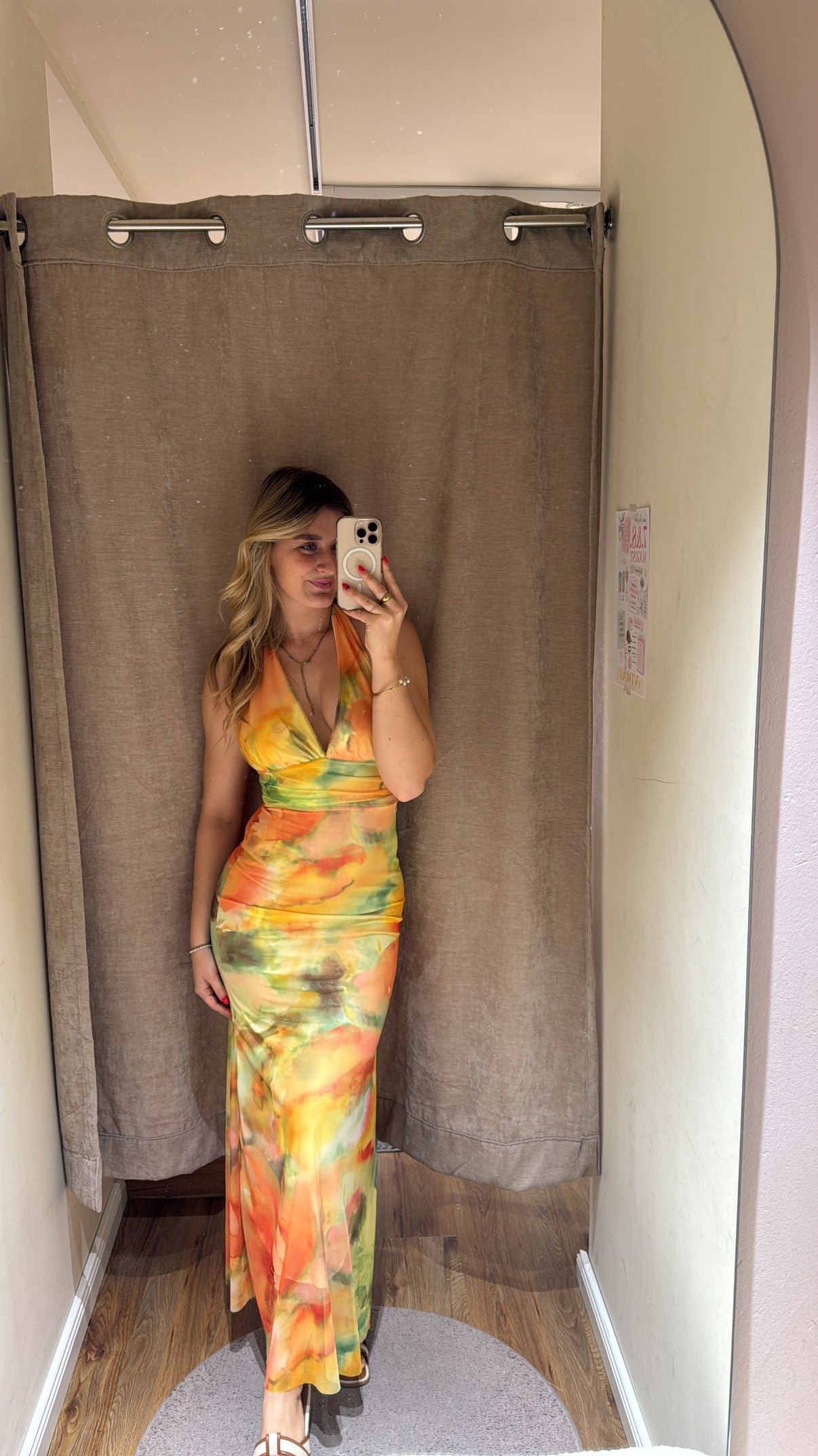 NECKHOLDER SUNSET MESH DRESS GELB