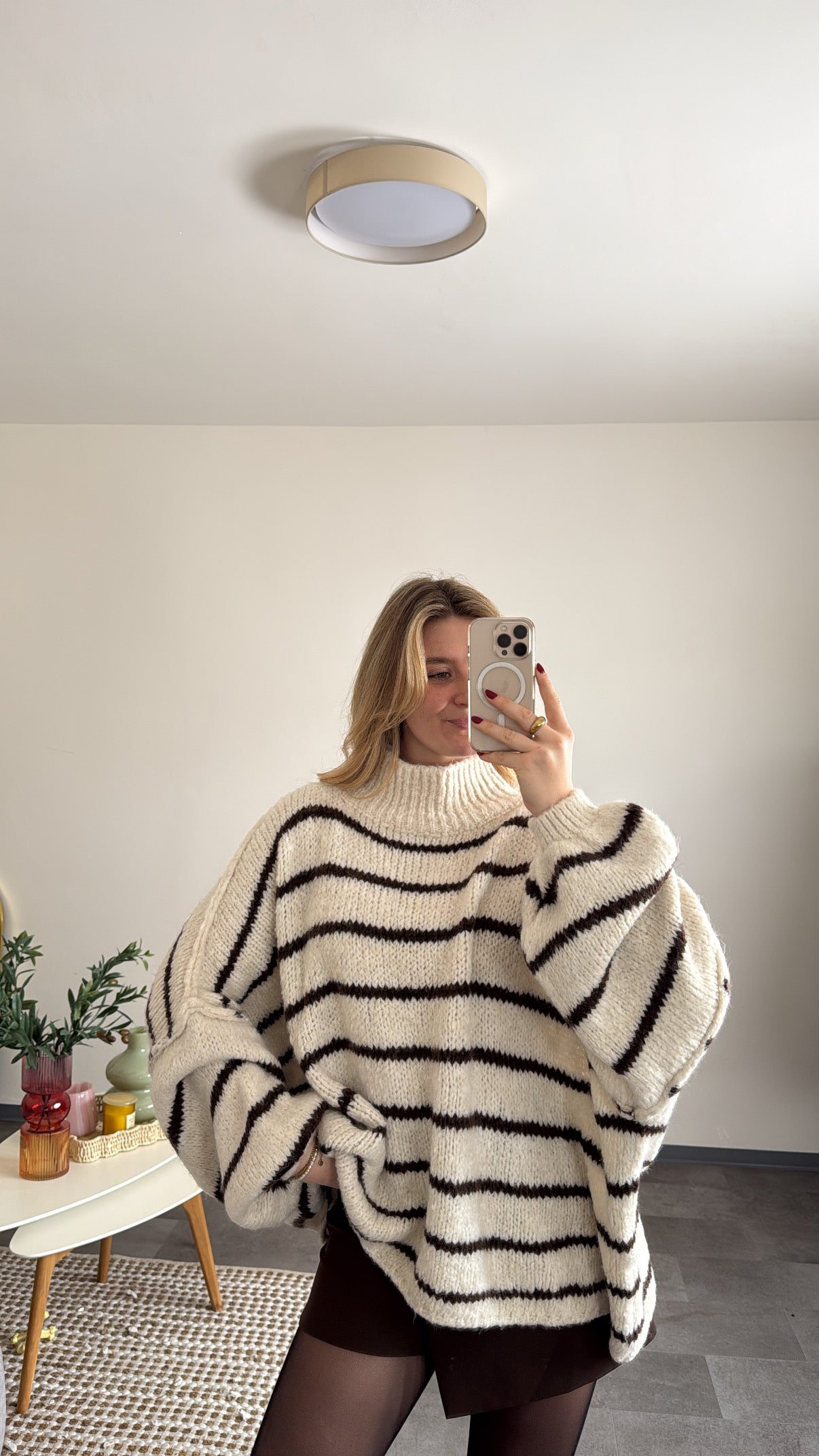 OVERSIZED STRIPED PULLOVER CHOCOLATE