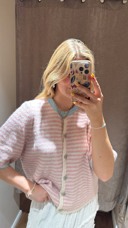 Summercardigan halbarm rosa weiß