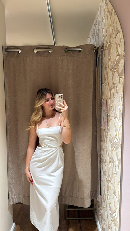 LINEN CUT OUT MAXI DRESS WHITE