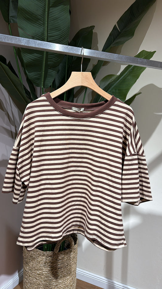 SHORT STRIPED COTTON TEE CHOCOLATE