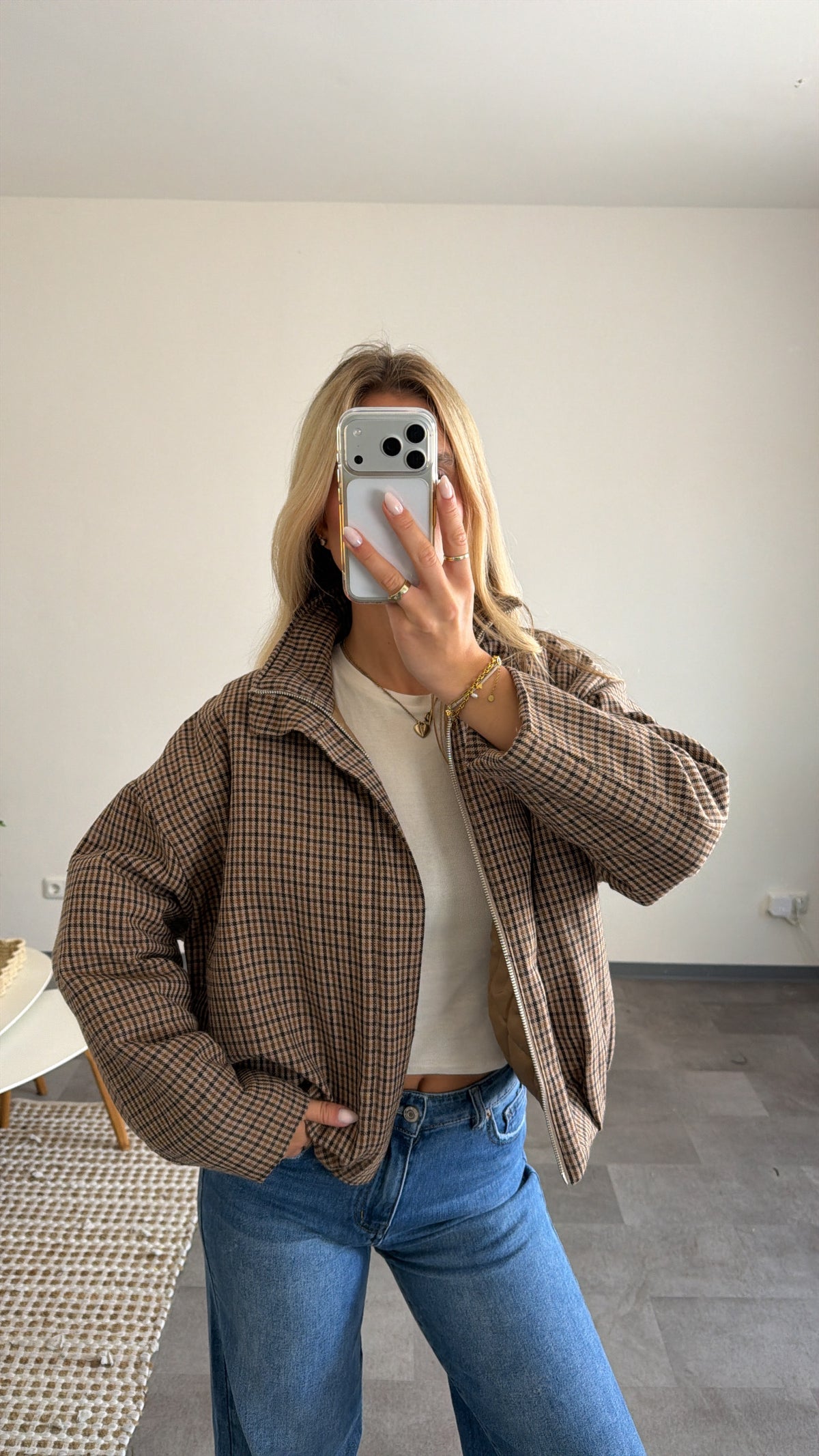 CHECK OVERSIZED PUFFER BOMBER JACKET
