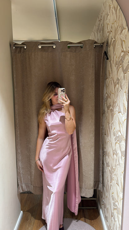 ASYMMETRISCHES KLEID MIT SCHAL DETAIL ROSA