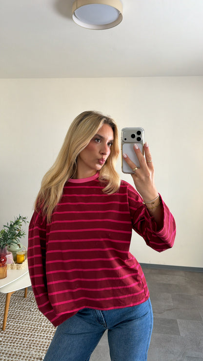 STRIPED LONGSLEEVE BERRY PINK