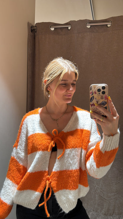 Schleifencardigan mit Streifen Orange
