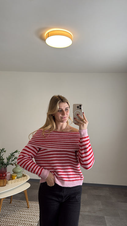 OFFSHOULDER KNIT STRIPED
