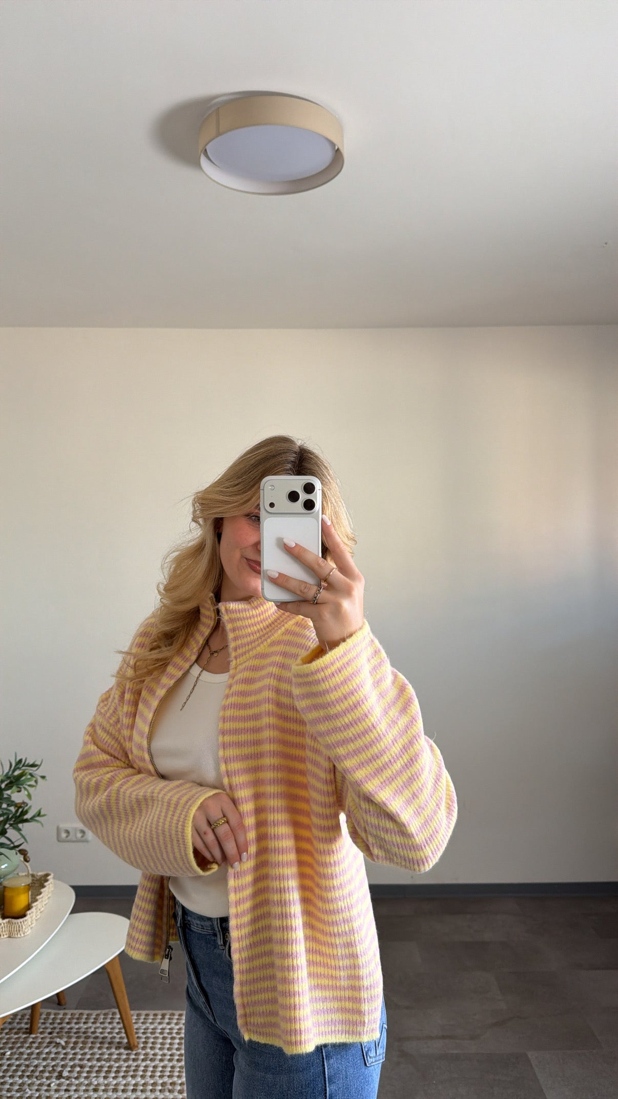 ZIP CARDIGAN BUTTER PINK