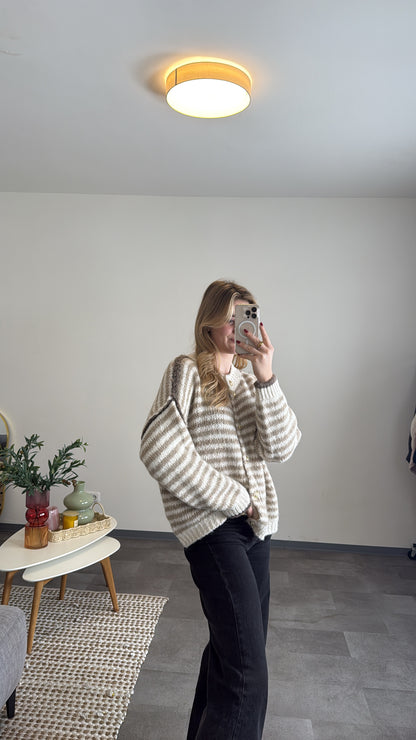 CHUNKY STRIPED CARDIGAN VANILLA