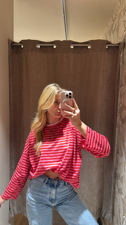 STRIPED COTTON TEE PINK RED