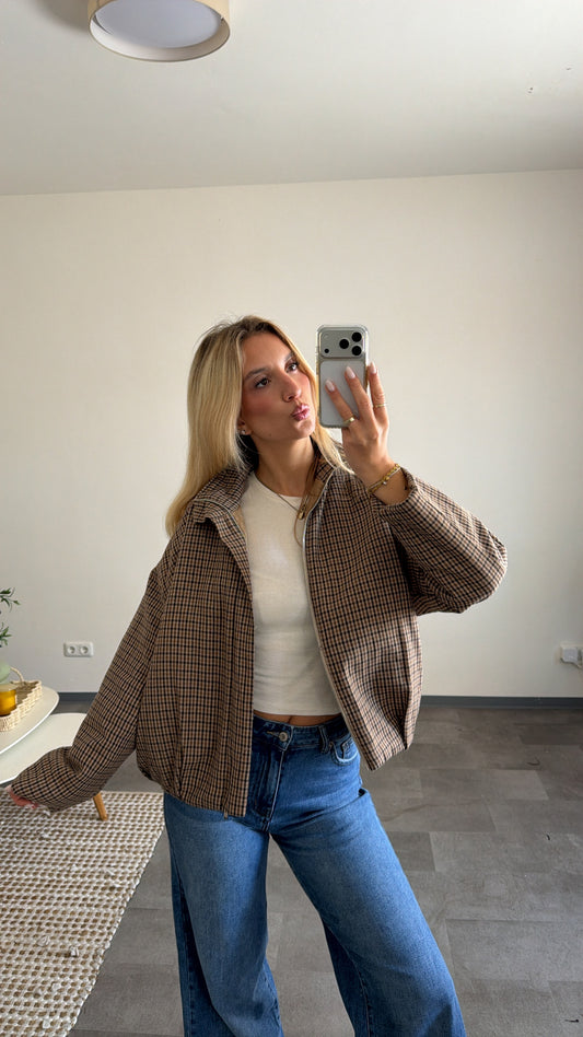 CHECK OVERSIZED PUFFER BOMBER JACKET
