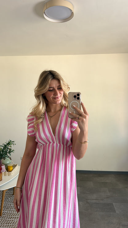 STRIPED MUSSELIN MAXI DRESS