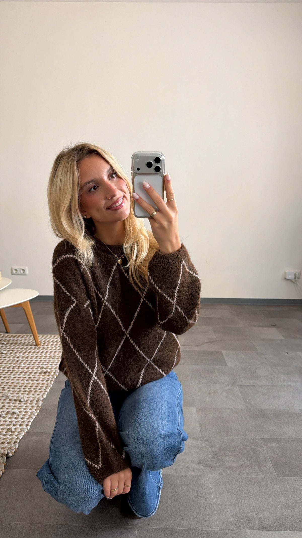 ARGYLE KNIT SWEATER CHOCLATE CREAM