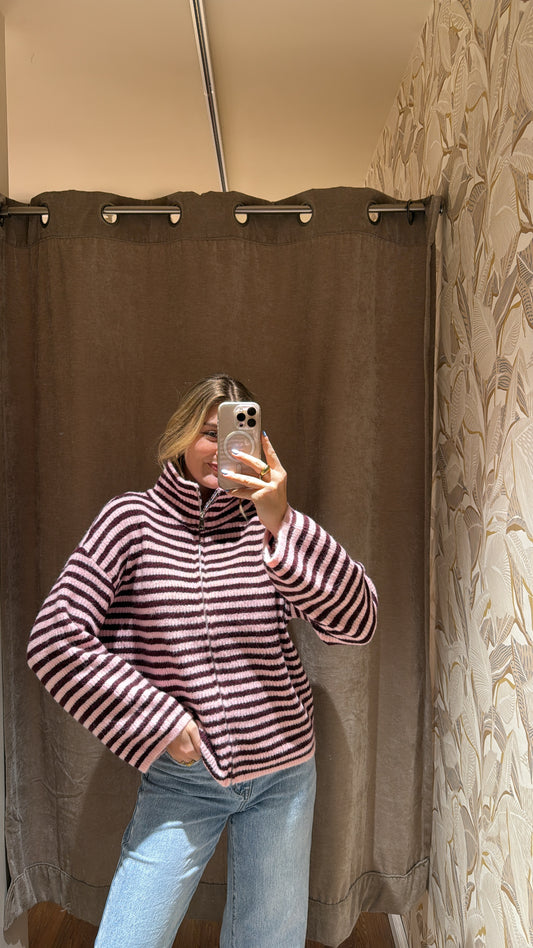 ZIP CARDIGAN BERRY ROSA