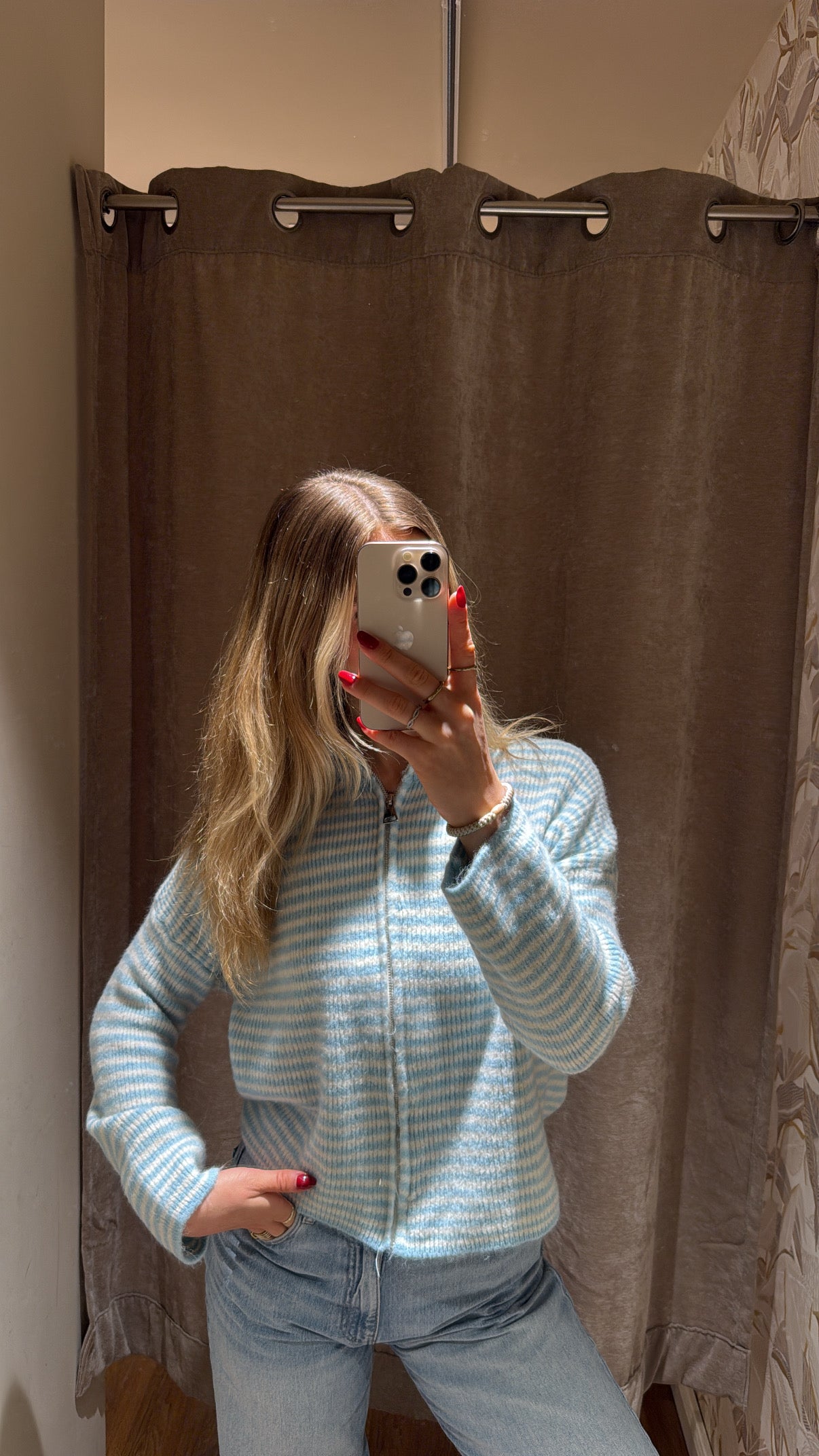 ZIP CARDIGAN BLAU BEIGE