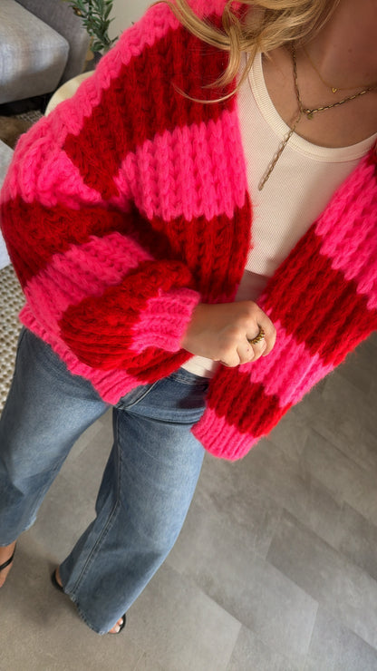CHUNKY CARDIGAN PINK RED