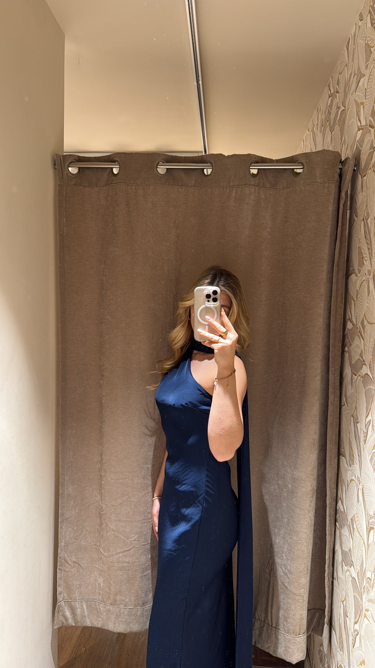 ASYMMETRISCHES KLEID MIT SCHAL DETAIL MARINE