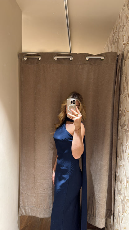 ASYMMETRISCHES KLEID MIT SCHAL DETAIL MARINE