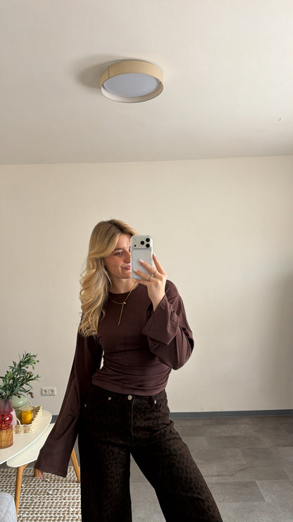 WAIST LONG TOP BROWN