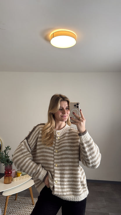 CHUNKY STRIPED CARDIGAN VANILLA