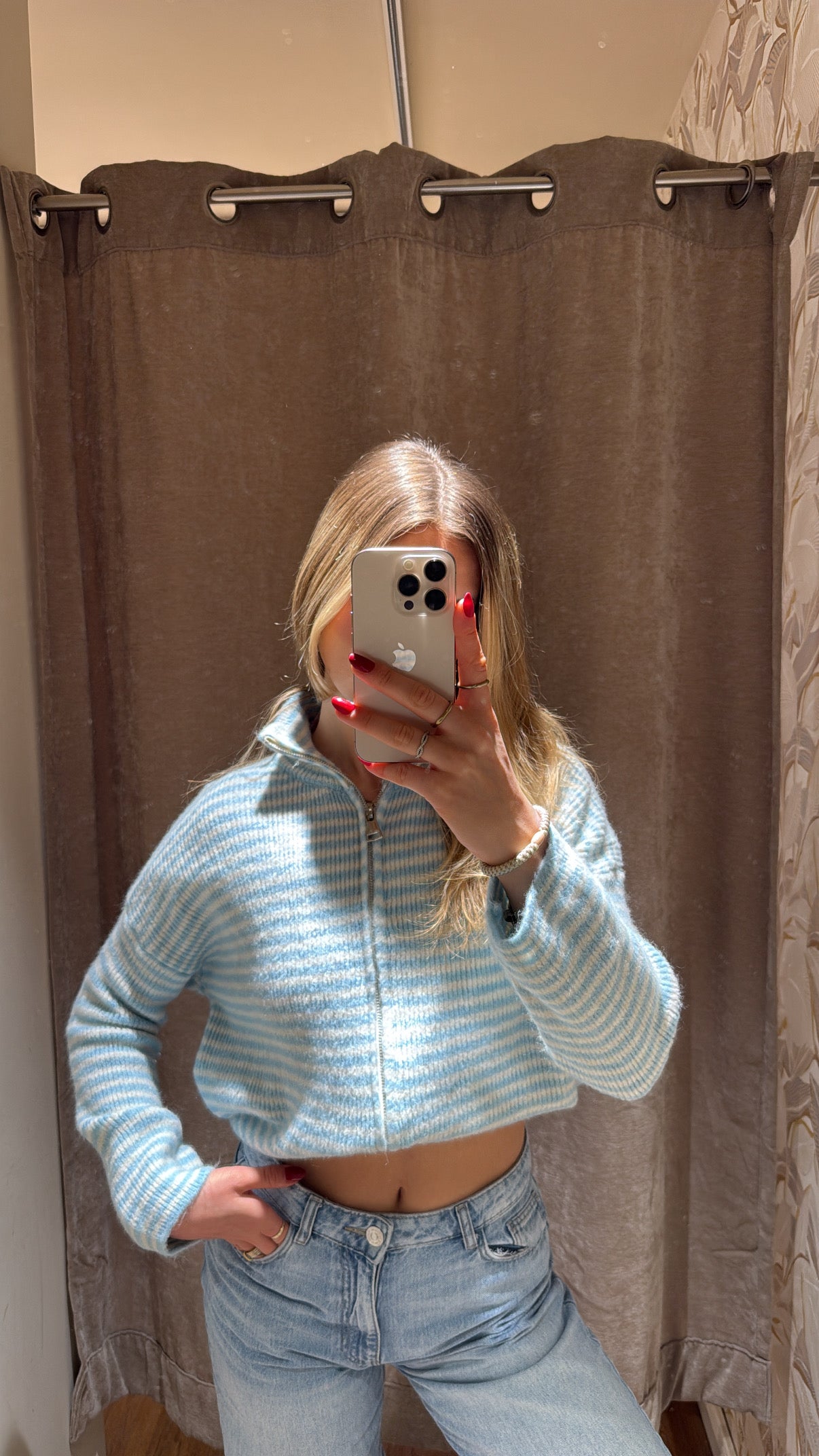 ZIP CARDIGAN BLAU BEIGE