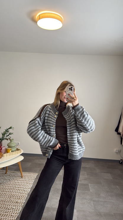 CHUNKY STRIPED CARDIGAN GREY