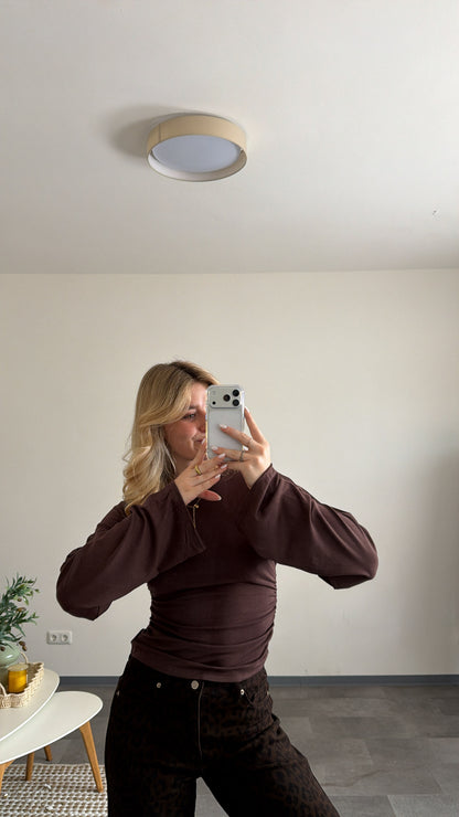 WAIST LONG TOP BROWN