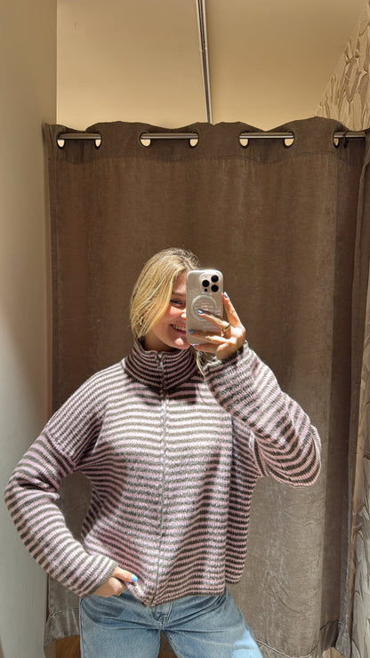 ZIP CARDIGAN GREIGE ROSA