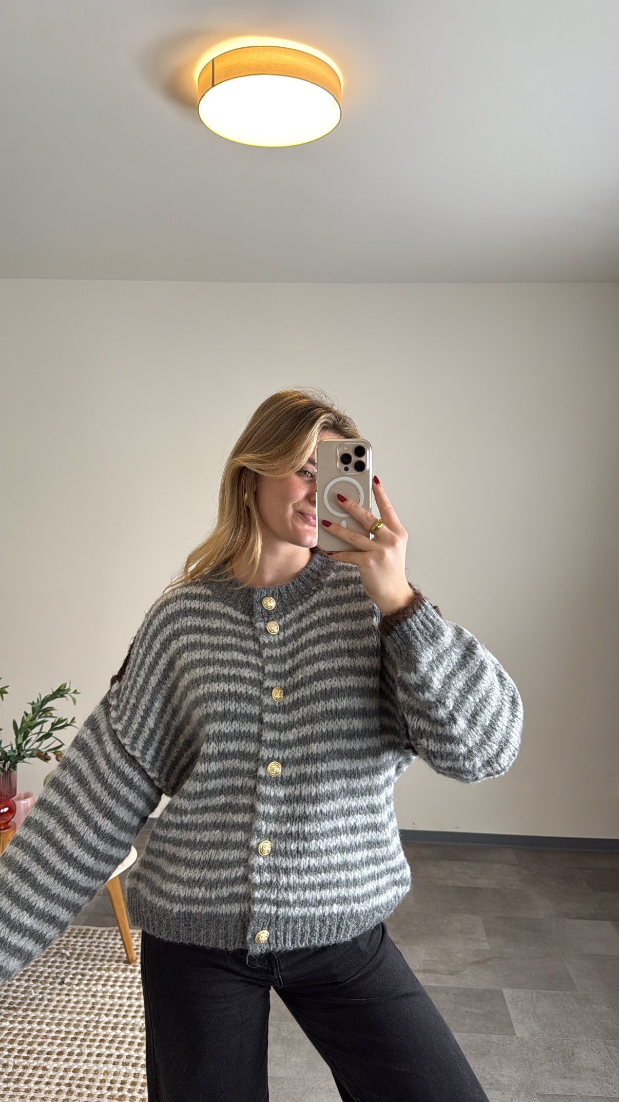 CHUNKY STRIPED CARDIGAN GREY