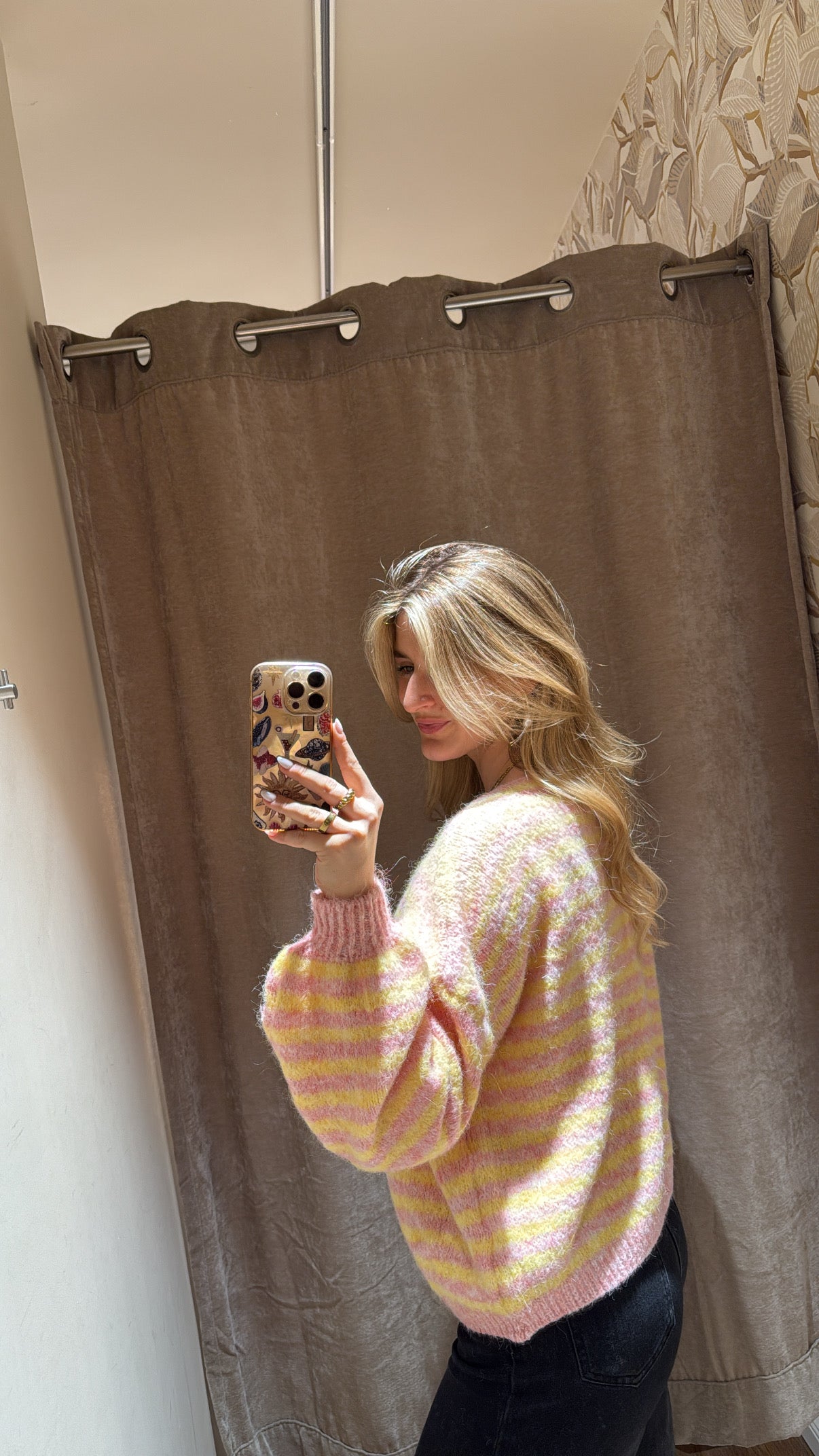 Streifen Cardigan gelb rosa