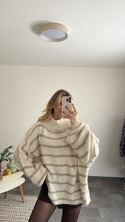 OVERSIZED STRIPED PULLOVER BEIGE