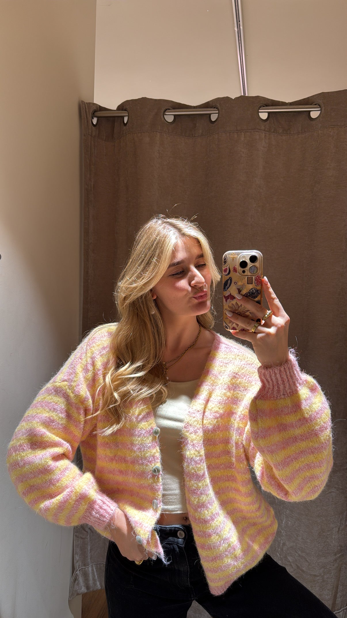 Streifen Cardigan gelb rosa