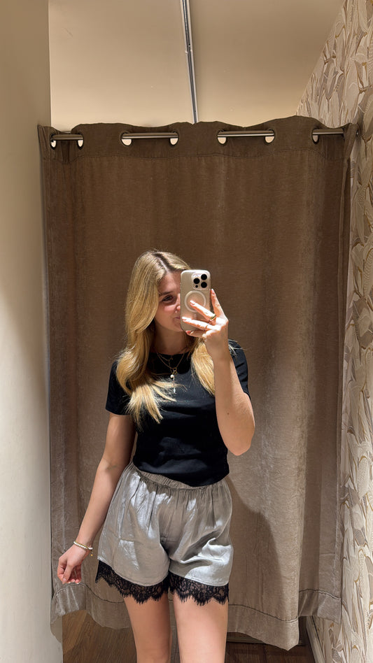 SPITZENSHORT GRAU SCHWARZ