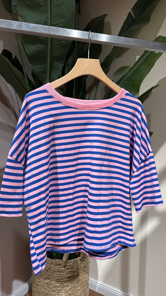 STRIPED COTTON TEE MARINE PINK