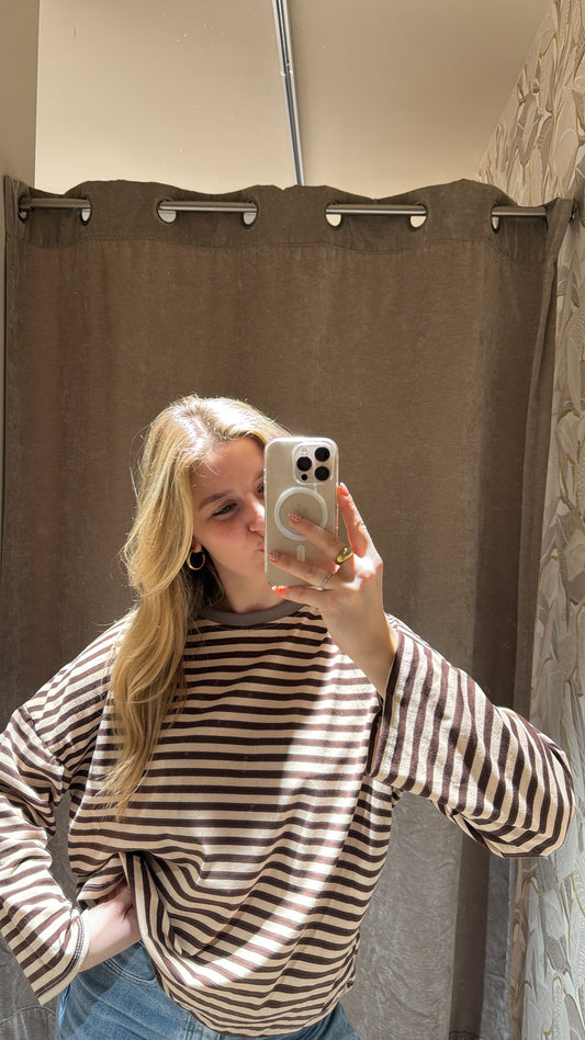 STRIPED COTTON TEE CHOCOLATE