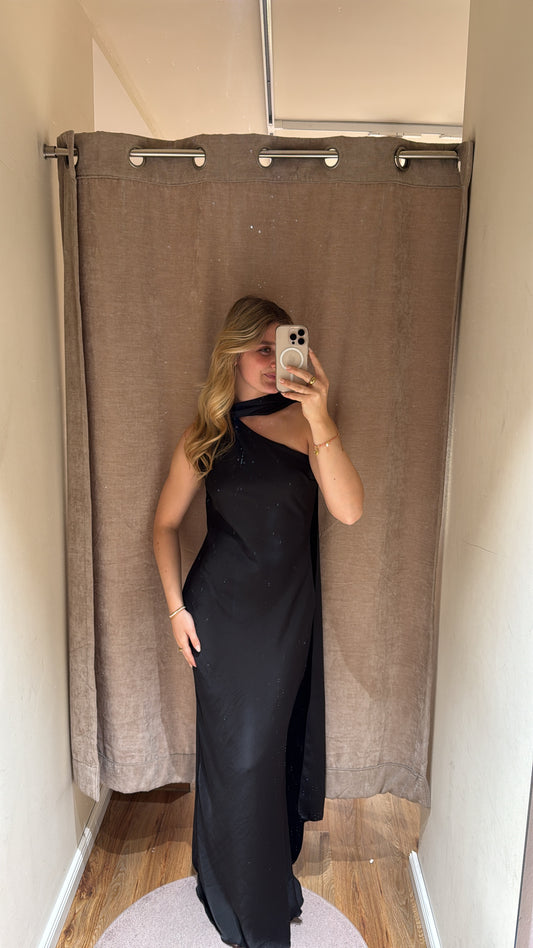 ASYMMETRISCHES KLEID MIT SCHAL DETAIL BLACK