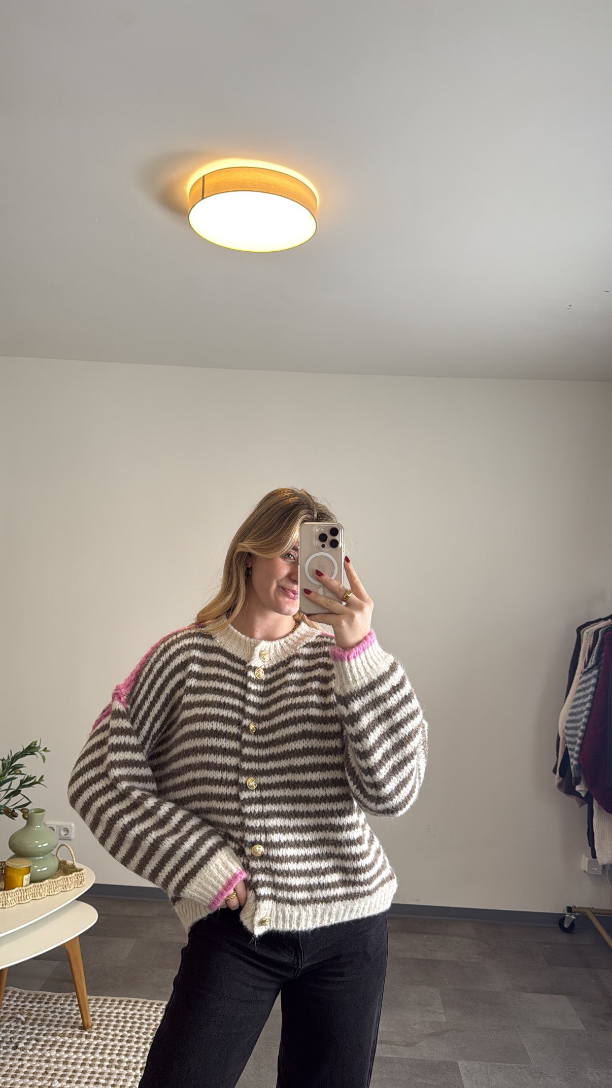 CHUNKY STRIPED CARDIGAN CHOCOLATE