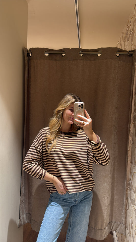 STRIPED COTTON TEE CHOCOLATE