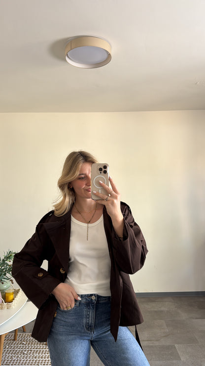 CROP TRENCHCOAT CHOCLATE