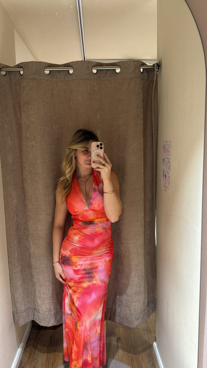 NECKHOLDER SUNSET MESH DRESS PINK