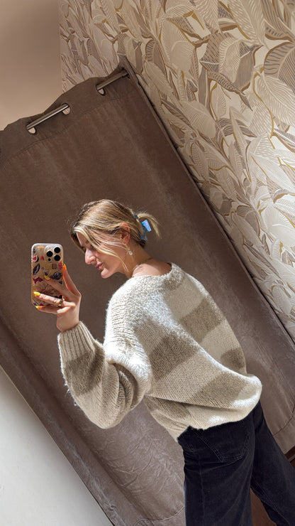 Schleifencardigan mit Streifen beige