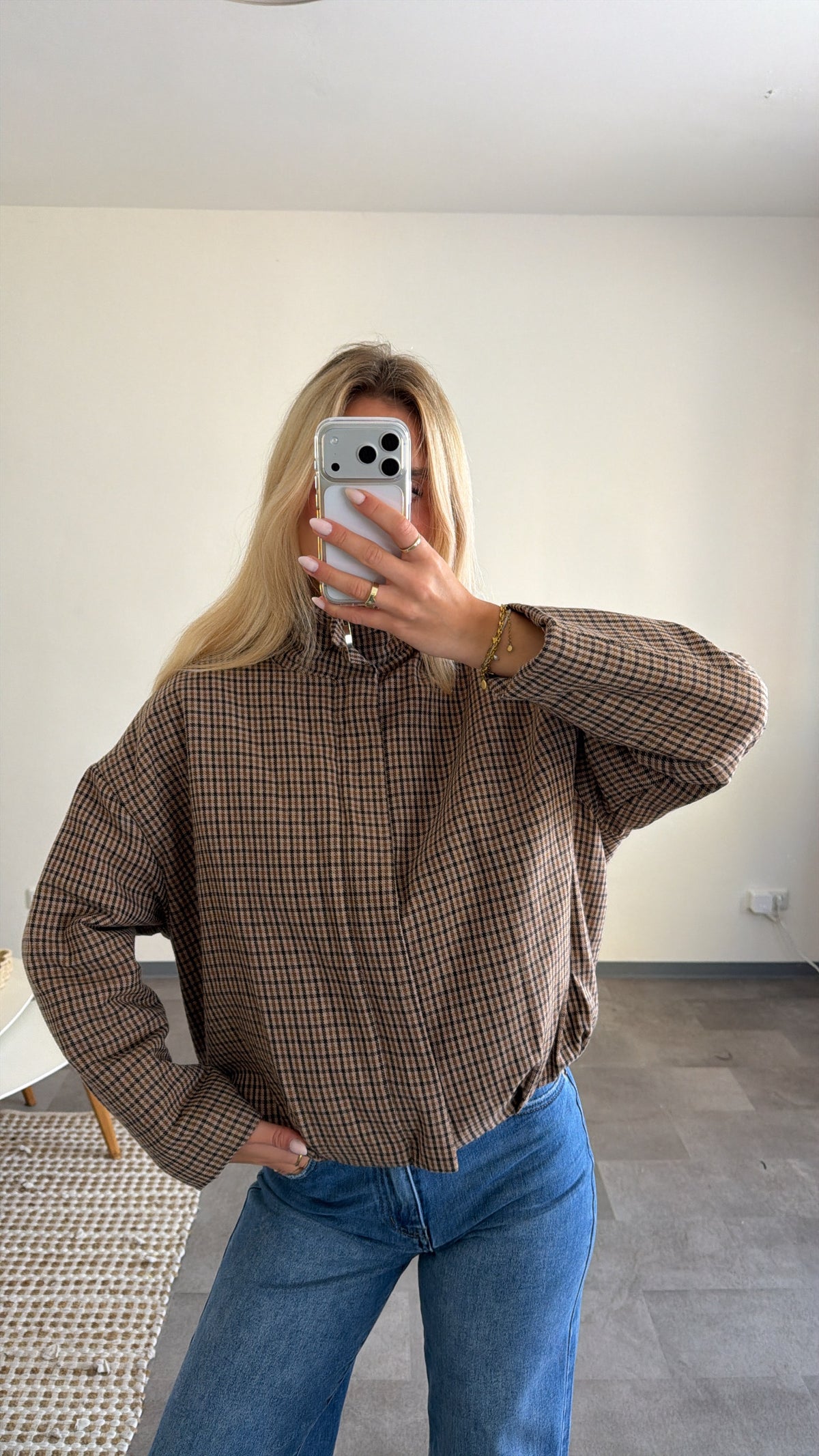 CHECK OVERSIZED PUFFER BOMBER JACKET