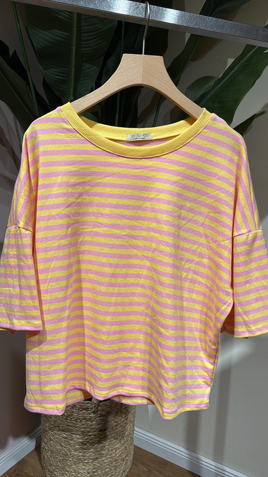 SHORT STRIPED COTTON TEE YELLOW ROSA